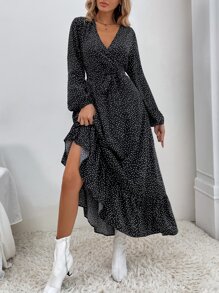 EMERY ROSE Đầm Maxi Chữ A Tay Ngắn Chấm Bi Cho Nữ - màu đen - Xem 3