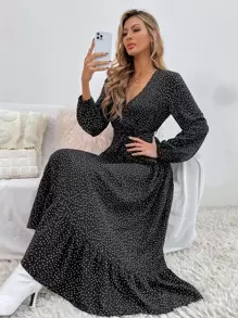 EMERY ROSE Đầm Maxi Chữ A Tay Ngắn Chấm Bi Cho Nữ - màu đen - Xem 4