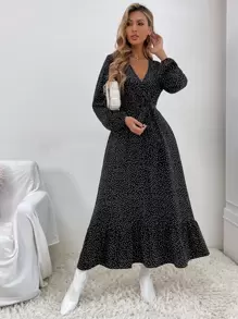 EMERY ROSE Đầm Maxi Chữ A Tay Ngắn Chấm Bi Cho Nữ - màu đen - Xem 6