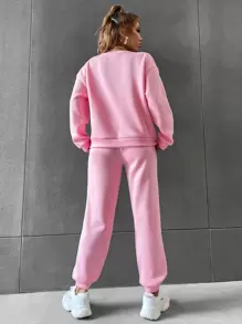 SHEIN Unity Bộ đồ hai mảnh nữ Túi màu trơn Giải trí - Màu Hồng baby - Xem 2