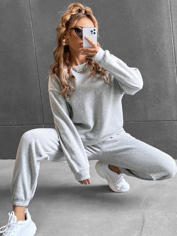 SHEIN Unity Solid Drop Shoulder Sweatshirt & Sweatpants