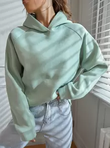 SHEIN Unity Capucha con estampado de slogan de manga raglán - verde menta - Ver 4