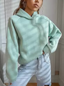 SHEIN Unity Capucha con estampado de slogan de manga raglán - verde menta - Ver 7