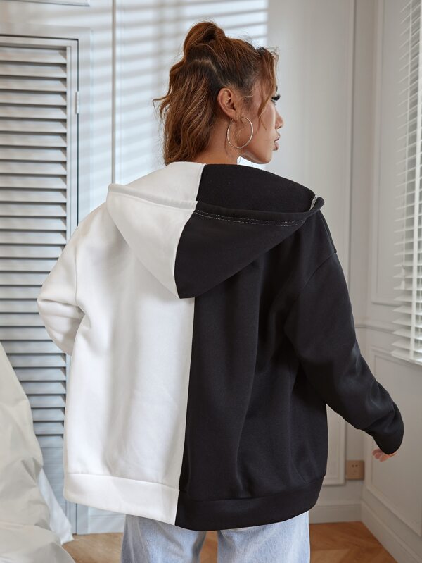 Is That The New Sun And Moon Print Color Block Drop Shoulder Drawstring