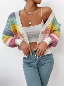 SHEIN Unity V-neck Colourblock Button Up Cardigan - Multicolor - View 3