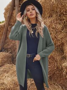 SHEIN LUNE Cardigan de manga raglán de color sólido - Gris - Ver 1