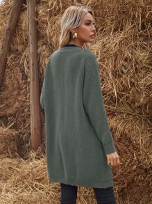 SHEIN LUNE Cardigan de manga raglán de color sólido - Gris - Ver 2