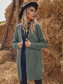 SHEIN LUNE Cardigan de manga raglán de color sólido - Gris - Ver 4