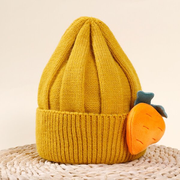 

Toddler Kids Carrot Decor Knitted Hat, Yellow