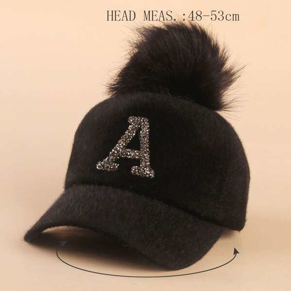

Toddler Girls Rhinestone Letter Decor Hat, Black