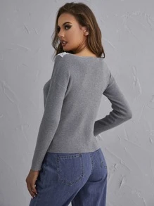 Jersey tejido de canalé girante delantero - Gris - Ver 2