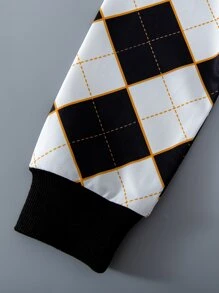 Toddler Girls Plaid Zipper Up Hooded Jacket - Black and White - View 3