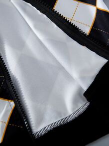 Toddler Girls Plaid Zipper Up Hooded Jacket - Black and White - View 4