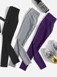 3件緊縮褶皺臀部運動打底褲 - 彩色 - 查看 1