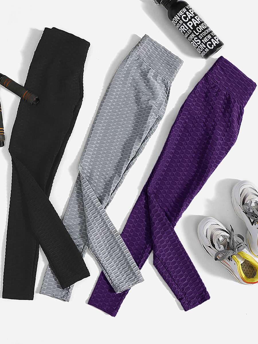 3件緊縮褶皺臀部運動打底褲 - 彩色 - 查看 1