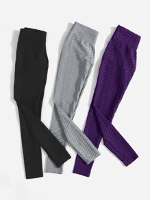 3件緊縮褶皺臀部運動打底褲 - 彩色 - 查看 5