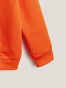 SHEIN EZwear 字母與蝴蝶印花加絨內裏拉鏈連帽衫 - 橘色 - 查看 5