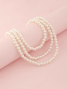 3pcs/Set Girls White Pearl Beaded Necklace Choker Jewelry Set, Suitable For Daily Decoration