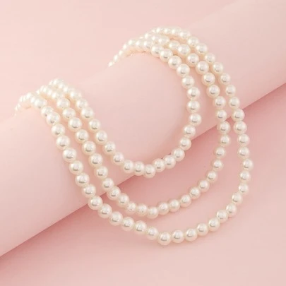 3件套女孩白色珍珠串珠项链颈链首饰套装，适合日常装饰