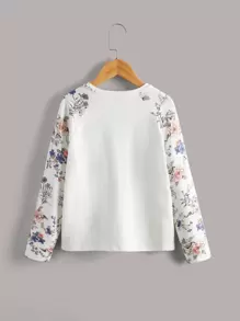 SHEIN Áo thun dệt kim dài tay in họa tiết thường ngày cho bé gái tuổi mới lớn, phù hợp cho mùa hè - trắng - Xem 2