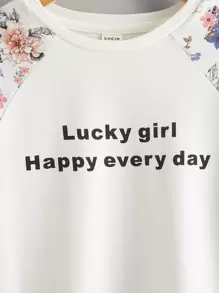 SHEIN Áo thun dệt kim dài tay in họa tiết thường ngày cho bé gái tuổi mới lớn, phù hợp cho mùa hè - trắng - Xem 4