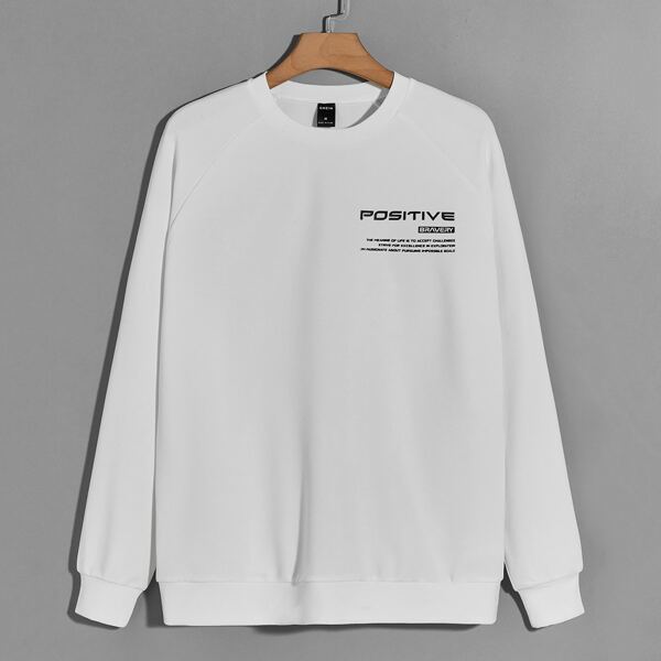 

Men Slogan Graphic Raglan Sleeve Pullover, White