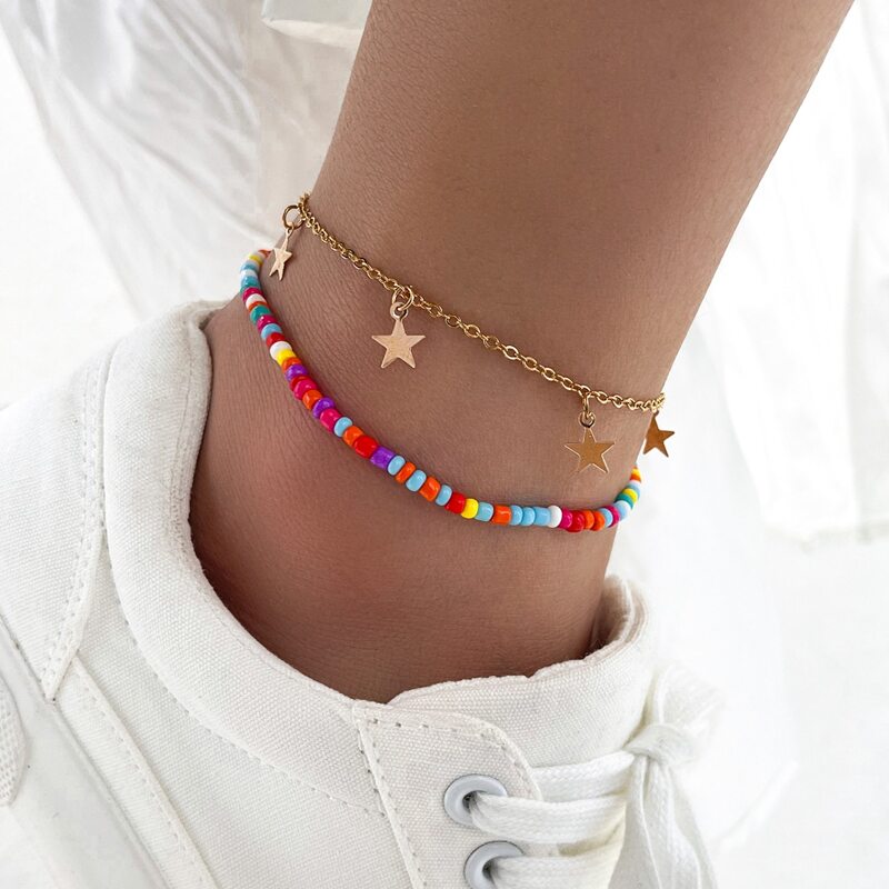 

2pcs Star Decor Chain Anklet, Multicolor