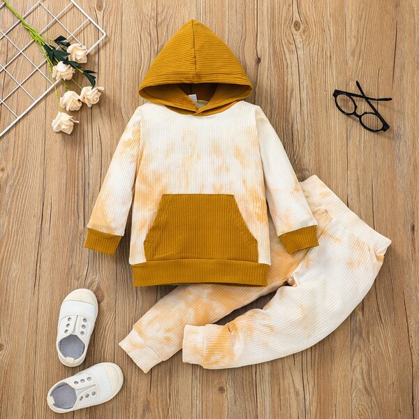 

Toddler Boys Tie Dye Kangaroo Pocket Hoodie With Sweatpants, Multicolor