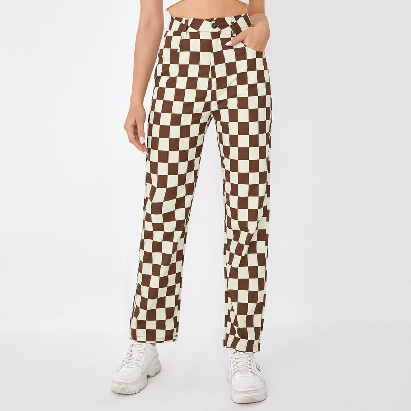 

Checkerboard Button Fly Pants, Multicolor