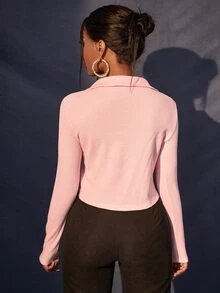 SHEIN BAE Áo thun nữ xoắn lại màu trơn Gợi cảm - Màu Hồng baby - Xem 2