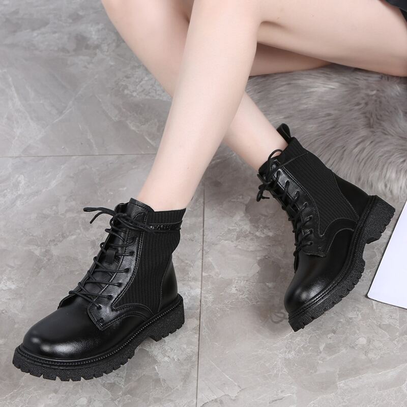 

Lace Up Front Combat Boots, Black