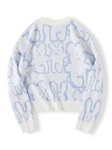 SHEIN Unity Áo len nữ Thú vật Dễ thương - Xanh và trắng - Xem 2