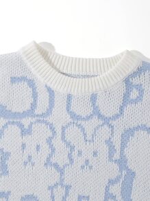 SHEIN Unity Áo len nữ Thú vật Dễ thương - Xanh và trắng - Xem 4