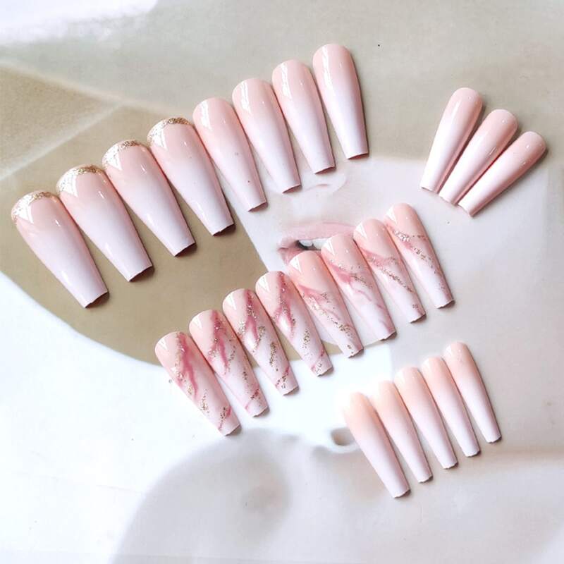 

24pcs Marble Pattern Fake Nail, Multicolor