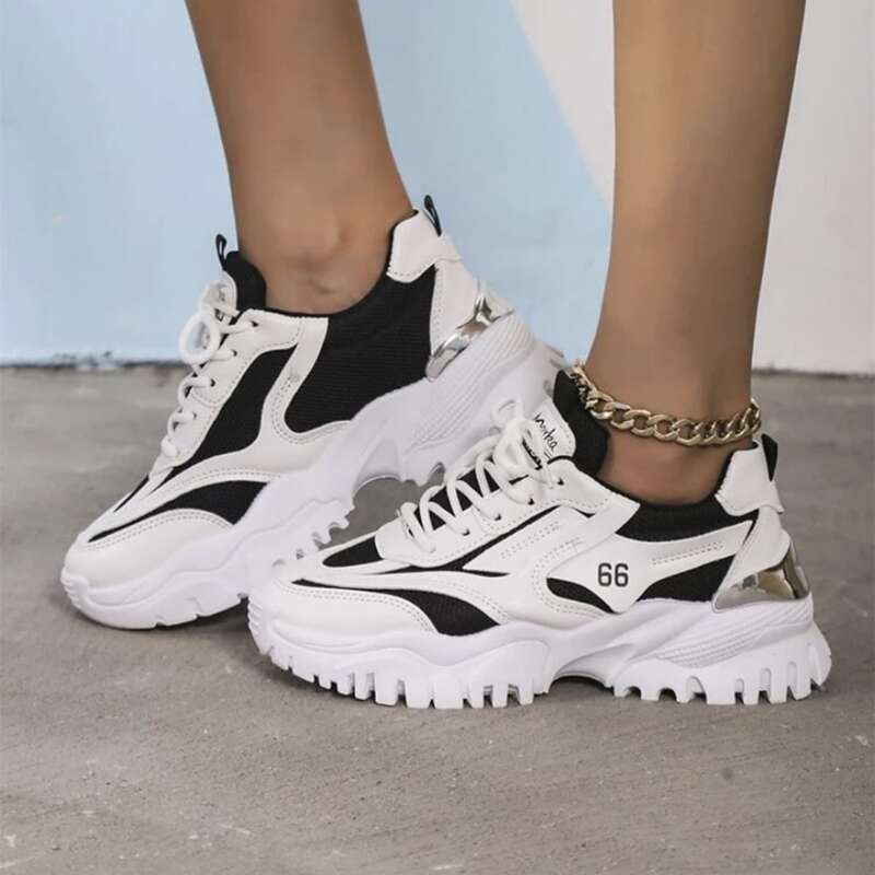 

Letter Graphic Lace Up Front Sneakers, Black and white
