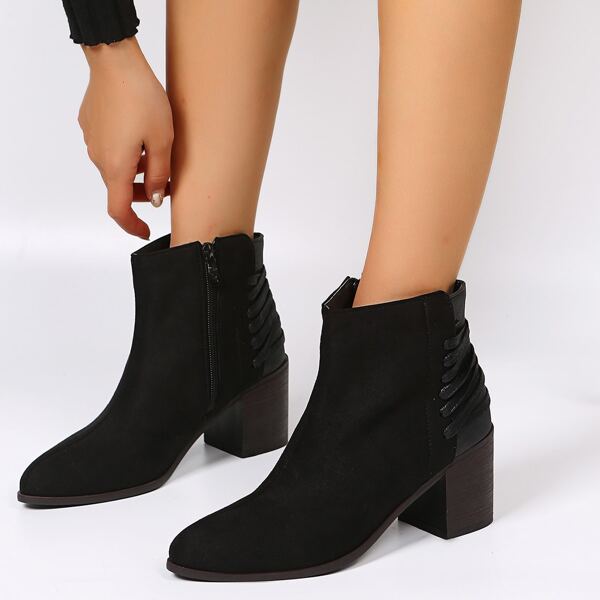 

String Decor Back Chunky Boots, Black