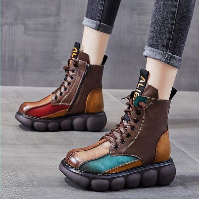 

Lace Up Front Flatform Boots, Brown