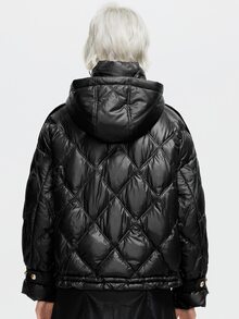 ZIAI Áo khoác nữ mùa đông Túi Nút phía trước màu trơn Hấp dẫn - màu đen - Xem 2