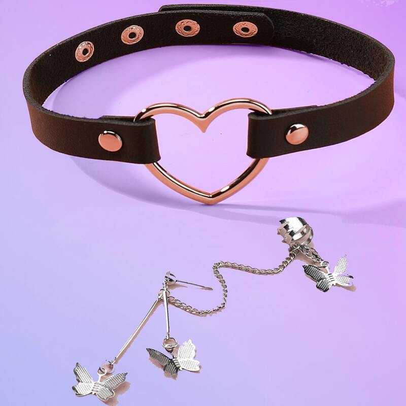 

Heart Decor Choker & Butterfly Decor Earring, Multicolor
