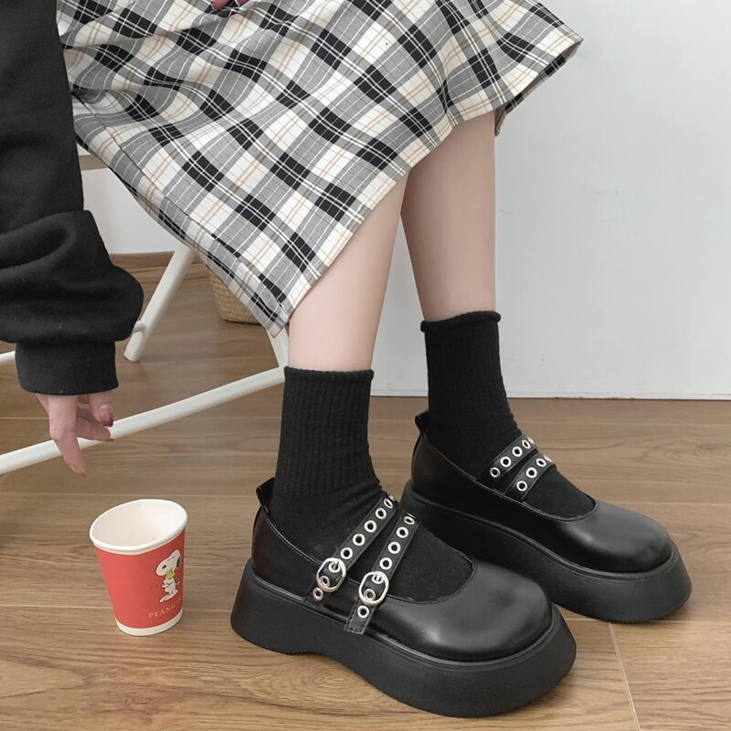 

Double Buckle Decor Mary Janes, Black