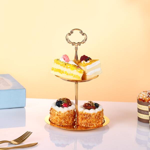 

1pc 2 Layer Solid Color Tray, Gold