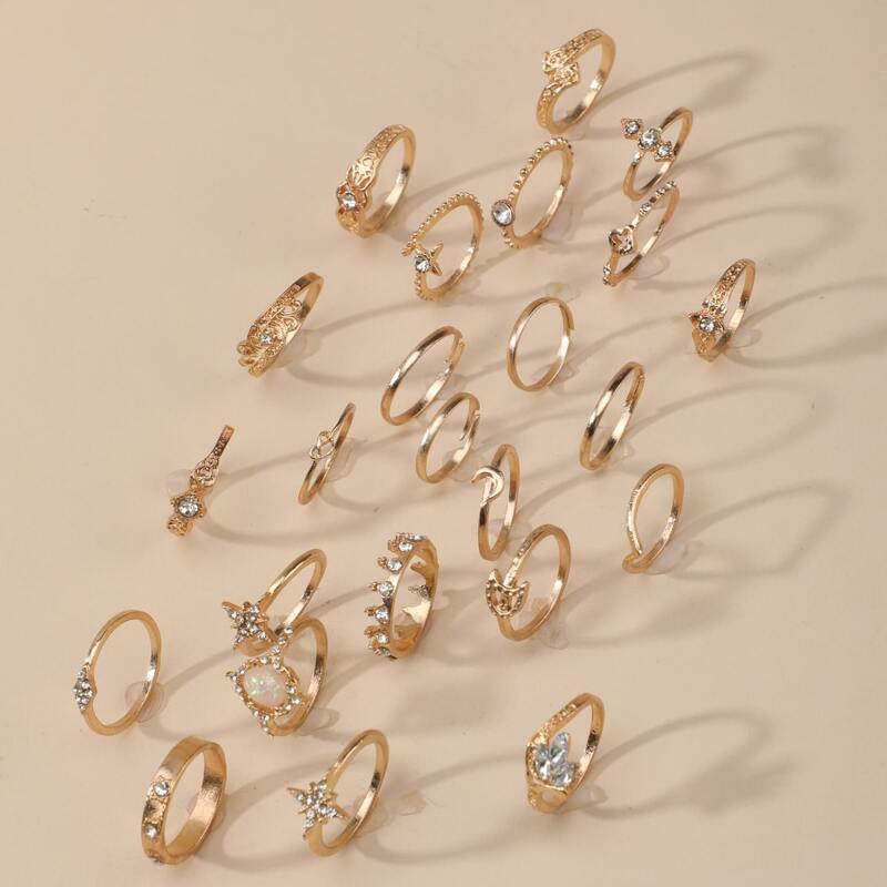 

24pcs Rhinestone Decor Ring, Gold