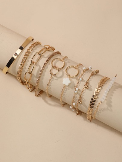 10 piezas Pulsera de cadena con diseño floral