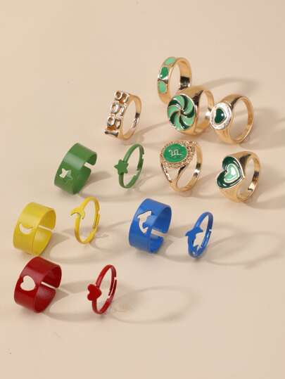 14pcs Heart Decor Ring