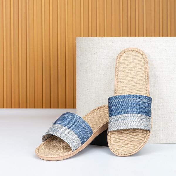 

Colorblock Braided Detail Slides, Blue and white