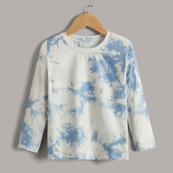 

Toddler Boys Round Neck Tie Dye Tee, Blue and white