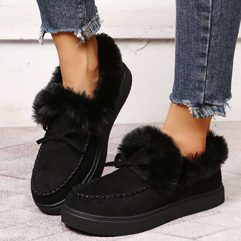 

Stitch Detail Fluffy Snow Boots, Black