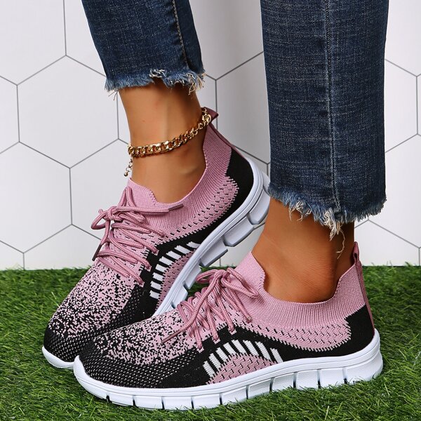 

Colorblock Graphic Breathable Running Shoes, Pink