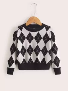 Toddler Boys Argyle Pattern Jumper - Black and White - View 1