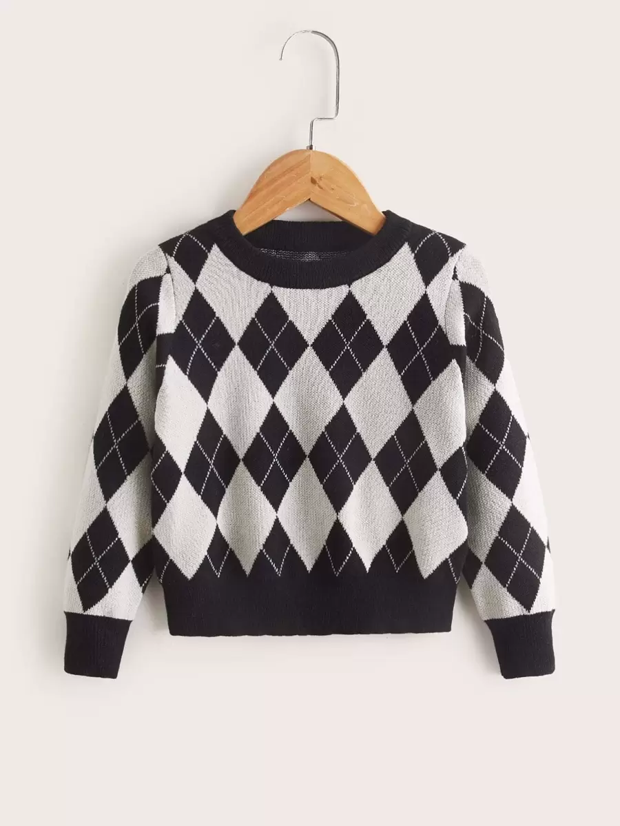 Toddler Boys Argyle Pattern Jumper - Black and White - View 1